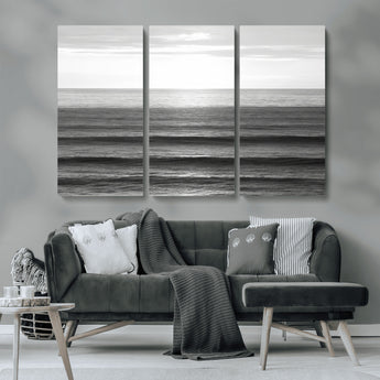 47305203-MGV-CV-36X24-Monochrome Ocean Wall Art Canvas Print, Framed Moody Ocean Art Picture Print, Calm Ocean Perfect Minimalist Coastal Decor Artwork