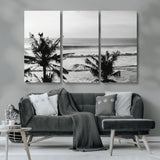 17508038-MGV-CV-36X24-Tropical Coastline Wall Art Canvas Print, Framed Palm Trees Art Picture Print, Ocean Waves Perfect Minimalist Coastal Decor