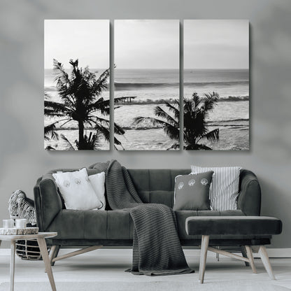 17508038-MGV-CV-36X24-Tropical Coastline Wall Art Canvas Print, Framed Palm Trees Art Picture Print, Ocean Waves Perfect Minimalist Coastal Decor