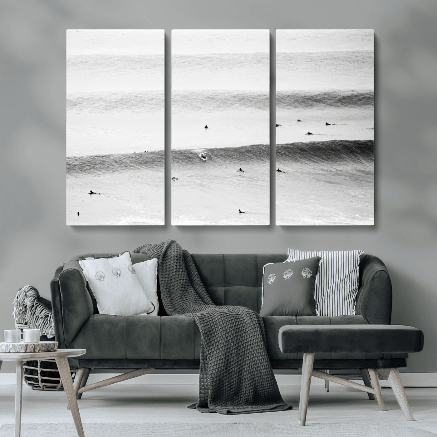 54291445-MGV-CV-36X24-Black White Ocean Wall Art Canvas Print, Framed Coastal Sport Art Picture Print, Ocean Culture Perfect Minimalist Coastal Decor