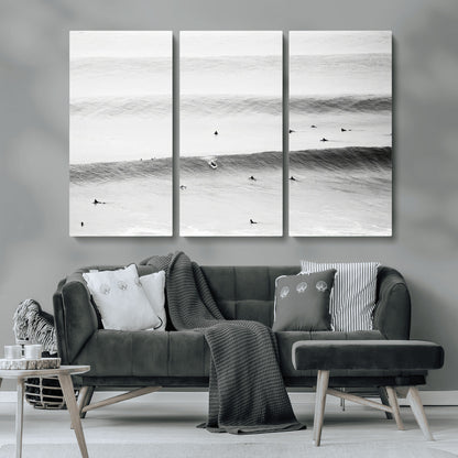 54291445-MGV-CV-36X24-Black White Ocean Wall Art Canvas Print, Framed Coastal Sport Art Picture Print, Ocean Culture Perfect Minimalist Coastal Decor