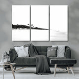 29611516-MGV-CV-36X24-Black White Beach Wall Art Canvas Print, Framed Palm Trees Art Picture Print, Monochrome Tropical Perfect Minimalist Coastal Decor