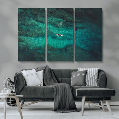 93287752-MGV-CV-36X24-Ocean Surf Wall Art Canvas Print, Framed Blue Waters Art Picture Print, Vibrant Seascape Perfect Coastal Adventure Decor Artwork