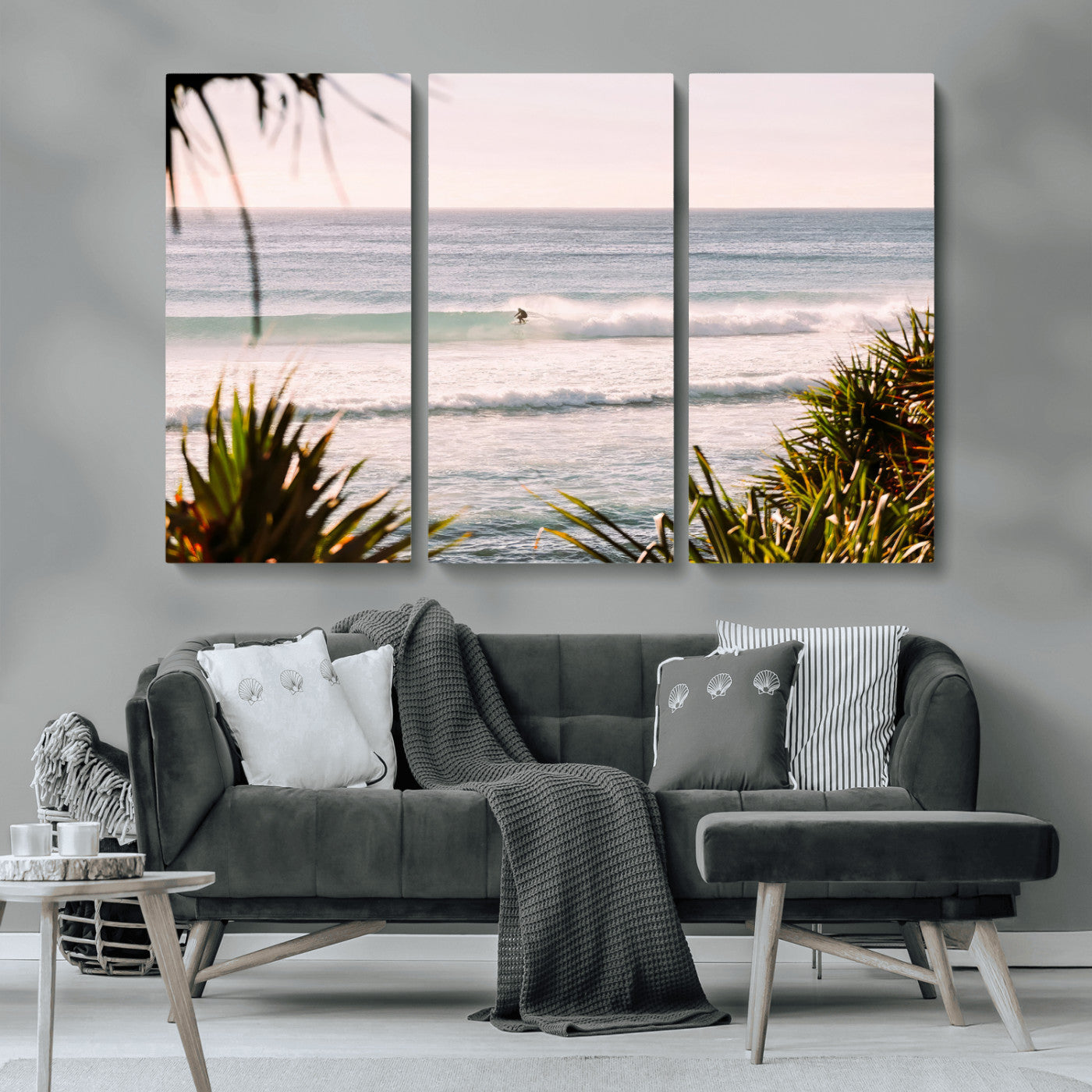 23287092-MGV-CV-36X24-Ocean Surfer Wall Art Canvas Print, Framed Coastal Surf Art Picture Print, Tropical Beach Perfect Tropical Coastal Decor Artwork