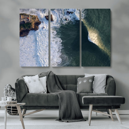 37405684-MGV-CV-36X24-Nazaré Coast Wall Art Canvas Print, Framed Aerial Ocean Art Picture Print, Coastal Fortress Perfect Dramatic Coastal Decor Artwork