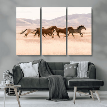 83644685-MGV-CV-36X24-Wild Horse Art Wall Art Canvas Print, Framed Rustic Western Art Picture Print, Desert Horse Scene Perfect Rustic Western Decor