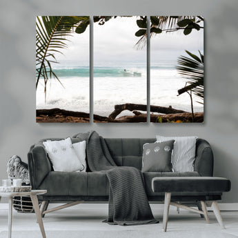 50382104-MGV-CV-36X24-Tropical Surf Wall Art Canvas Print, Framed Palm Tree View Art Picture Print, Beach House Art Perfect Boho Coastal Decor Artwork