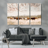 64892775-MGV-CV-36X24-Longhorn Cattle Wall Art Canvas Print, Framed Texas Ranch Art Picture Print, Western Cow Perfect Western Decor Artwork