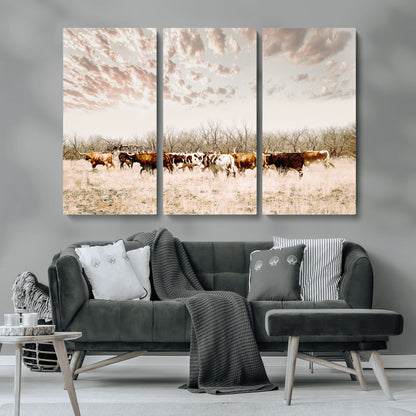 64892775-MGV-CV-36X24-Longhorn Cattle Wall Art Canvas Print, Framed Texas Ranch Art Picture Print, Western Cow Perfect Western Decor Artwork