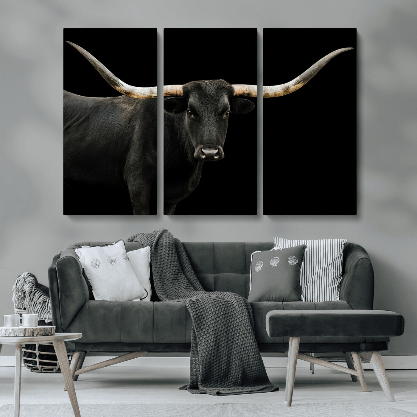 99448328-MGV-CV-36X24-Longhorn Cattle Wall Art Canvas Print, Framed Texas Ranch Art Picture Print, Western Cow Perfect Farmhouse Decor Artwork