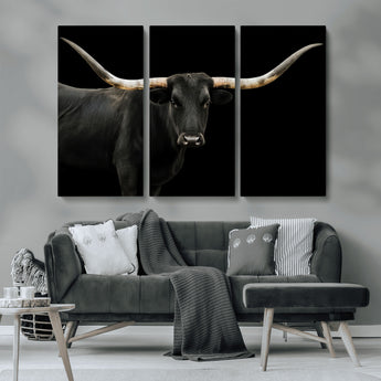 99448328-MGV-CV-36X24-Longhorn Cattle Wall Art Canvas Print, Framed Texas Ranch Art Picture Print, Western Cow Perfect Farmhouse Decor Artwork