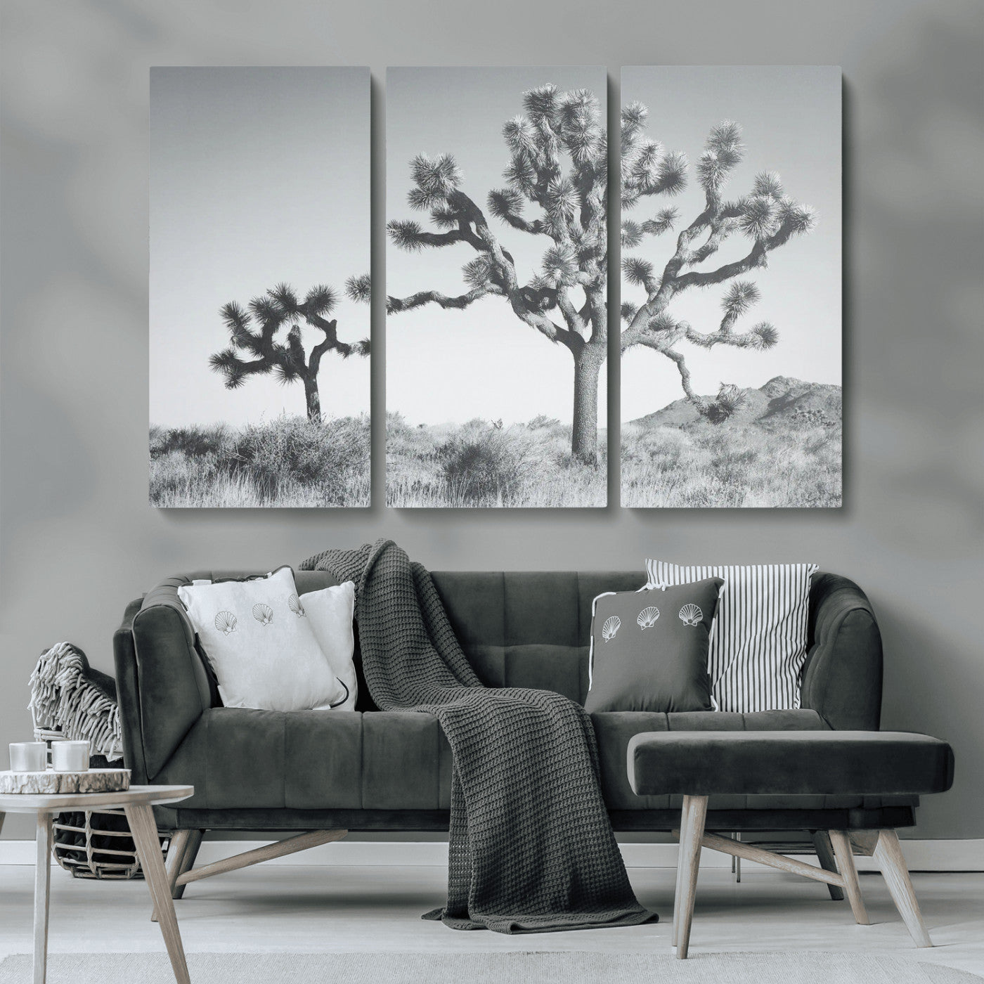 29996209-MGV-CV-36X24-Joshua Tree Art Wall Art Canvas Print, Framed Black White Landscape Art Picture Print, Desert Tree Decor Perfect Southwestern Boho