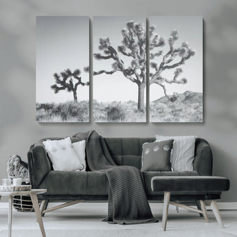 29996209-MGV-CV-36X24-Joshua Tree Art Wall Art Canvas Print, Framed Black White Landscape Art Picture Print, Desert Tree Decor Perfect Southwestern Boho