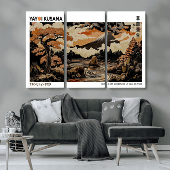 96372548-MGV-CV-36X24-Japanese Landscape Wall Art Print – Mt. Fuji Poster with Bonsai Tree & River, Ukiyo-e Inspired Modern Japanese Artwork, Autumn