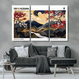 66243961-MGV-CV-36X24-Mount Fuji Japanese Wall Art – Golden Abstract Landscape Canvas Print, Cherry Blossom Painting, Modern Oriental Zen Home Decor