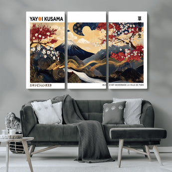 66243961-MGV-CV-36X24-Mount Fuji Japanese Wall Art – Golden Abstract Landscape Canvas Print, Cherry Blossom Painting, Modern Oriental Zen Home Decor