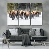 22695857-MGV-CV-36X24-Bison Herd Scene Wall Art Canvas Print, Framed Western Wildlife Art Picture Print, Rustic Animal Art Perfect Rustic Lodge Decor
