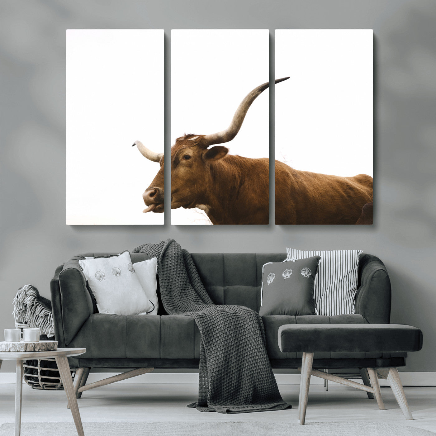 62566114-MGV-CV-36X24-Longhorn Cow Art Wall Art Canvas Print, Framed Rustic Animal Decor Art Picture Print, Texas Bull Photo Perfect Rustic Farmhouse