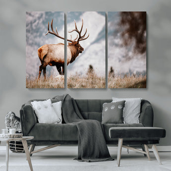 70489411-MGV-CV-36X24-Elk Photography Wall Art Canvas Print, Framed Mountain Wildlife Art Picture Print, Rustic Nature Decor Perfect Rustic Lodge Decor