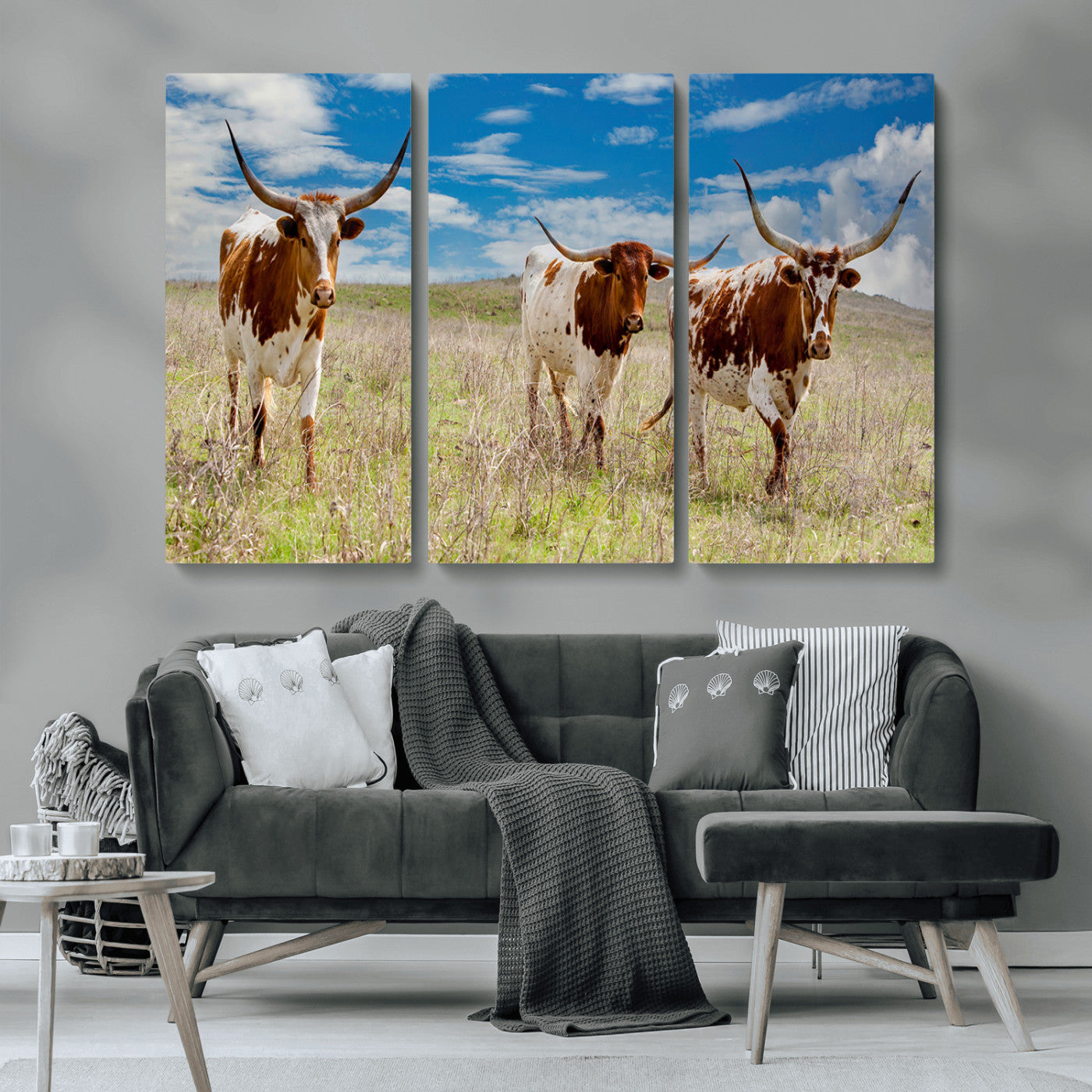 58099948-MGV-CV-36X24-Texas Longhorn Wall Art Canvas Print, Framed Western Decor Art Picture Print, Rustic Farmhouse Perfect Western Farmhouse Decor