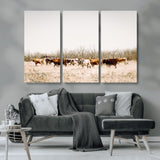 12454132-MGV-CV-36X24-Cow Herd Photography Wall Art Canvas Print, Framed Rustic Farmhouse Decor Art Picture Print, Western Ranch Style Perfect Rustic