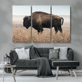 34451925-MGV-CV-36X24-Rustic Bison Decor Wall Art Canvas Print, Framed Buffalo Home Accent Art Picture Print, Prairie Wildlife Scene Perfect Western