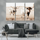 39672786-MGV-CV-36X24-Rustic Cow Scene Wall Art Canvas Print, Framed Farmhouse Style Cattle Art Picture Print, Prairie Animal Duo Perfect Rustic Western
