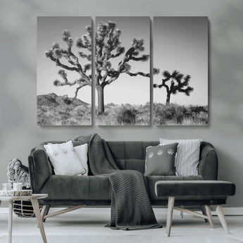 93692513-MGV-CV-36X24-Joshua Tree Wall Art Canvas Print, Framed Monochrome Desert Art Picture Print, Minimalist Nature Scene Perfect Southwestern