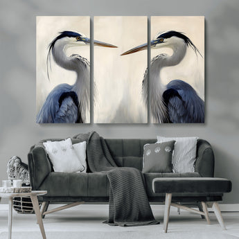 18230556-MGV-CV-36X24-Blue Heron Pair Wall Art Canvas Print, Framed Coastal Bird Theme Art Picture Print, Tranquil Wildlife Scene Perfect Coastal