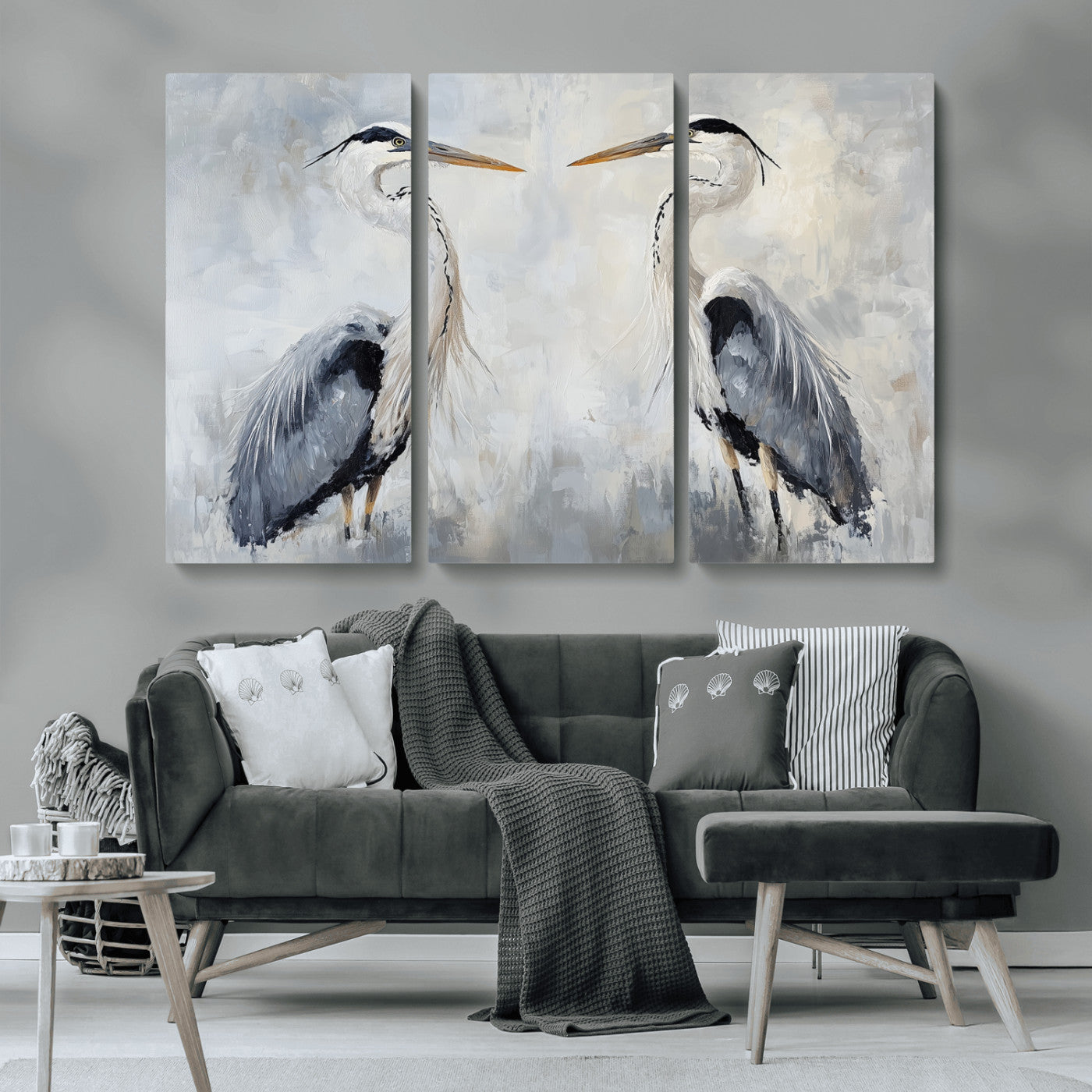 90806932-MGV-CV-36X24-Heron Wall Art Wall Art Canvas Print, Framed Bird Canvas Decor Art Picture Print, Nature Inspired Perfect Coastal Minimalist Decor