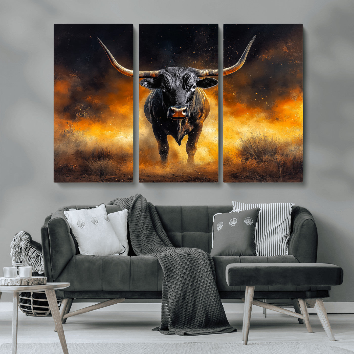 58293979-MGV-CV-36X24-Longhorn Canvas Wall Art Canvas Print, Framed Bold Bull Wall Art Art Picture Print, Western Animal Decor Perfect Western Dramatic