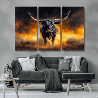58293979-MGV-CV-36X24-Longhorn Canvas Wall Art Canvas Print, Framed Bold Bull Wall Art Art Picture Print, Western Animal Decor Perfect Western Dramatic