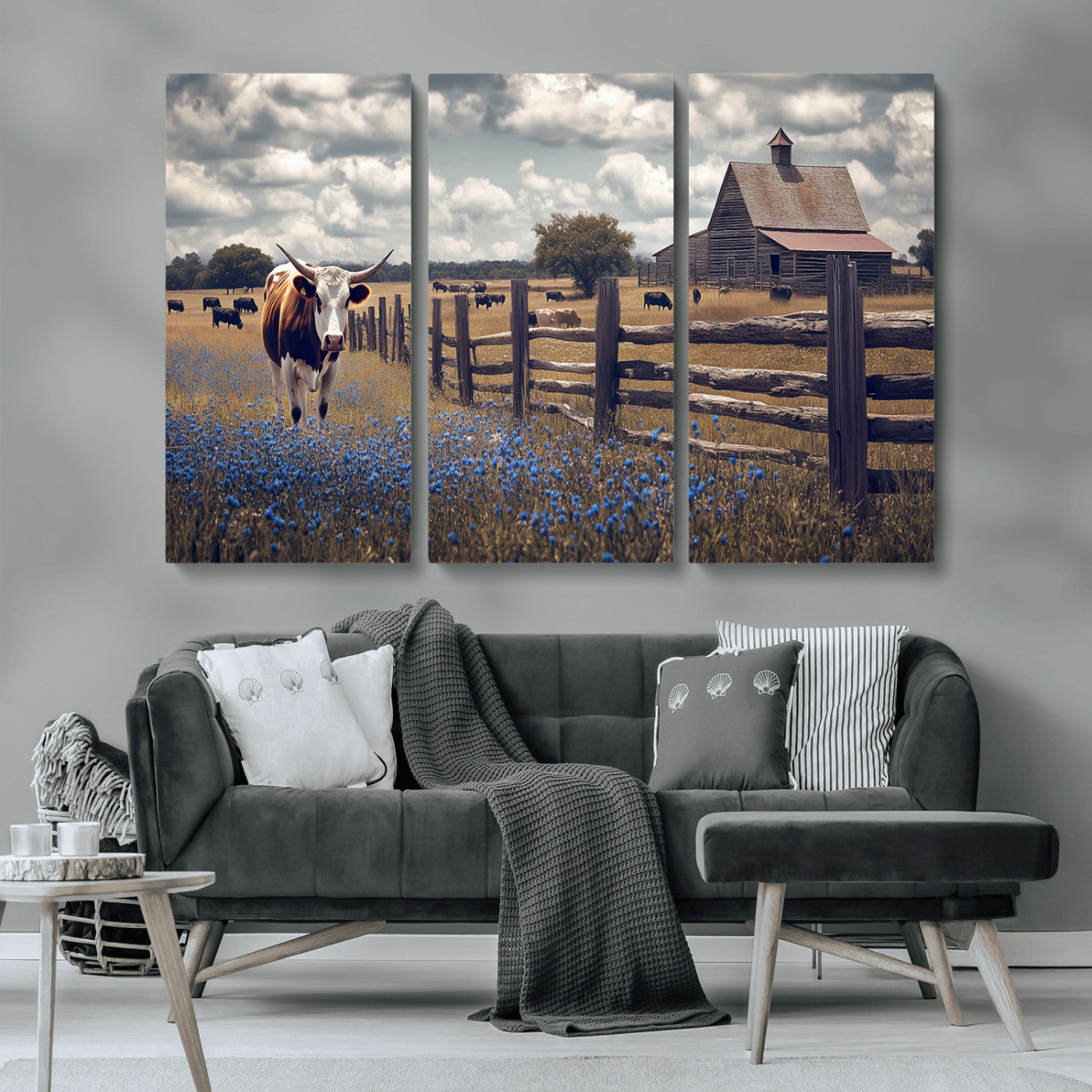 22296025-MGV-CV-36X24-Texas Longhorn Canvas Wall Art Canvas Print, Framed Rustic Barn Wall Art Art Picture Print, Farmhouse Cow Decor Perfect Rustic