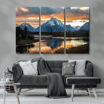 14130176-MGV-CV-36X24-Mountain Sunset Wall Art Canvas Print, Framed Alpine Wilderness Art Picture Print, Golden Hour Perfect Rustic Wilderness Decor