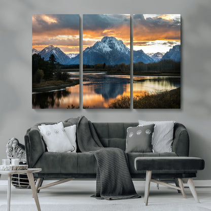 14130176-MGV-CV-36X24-Mountain Sunset Wall Art Canvas Print, Framed Alpine Wilderness Art Picture Print, Golden Hour Perfect Rustic Wilderness Decor
