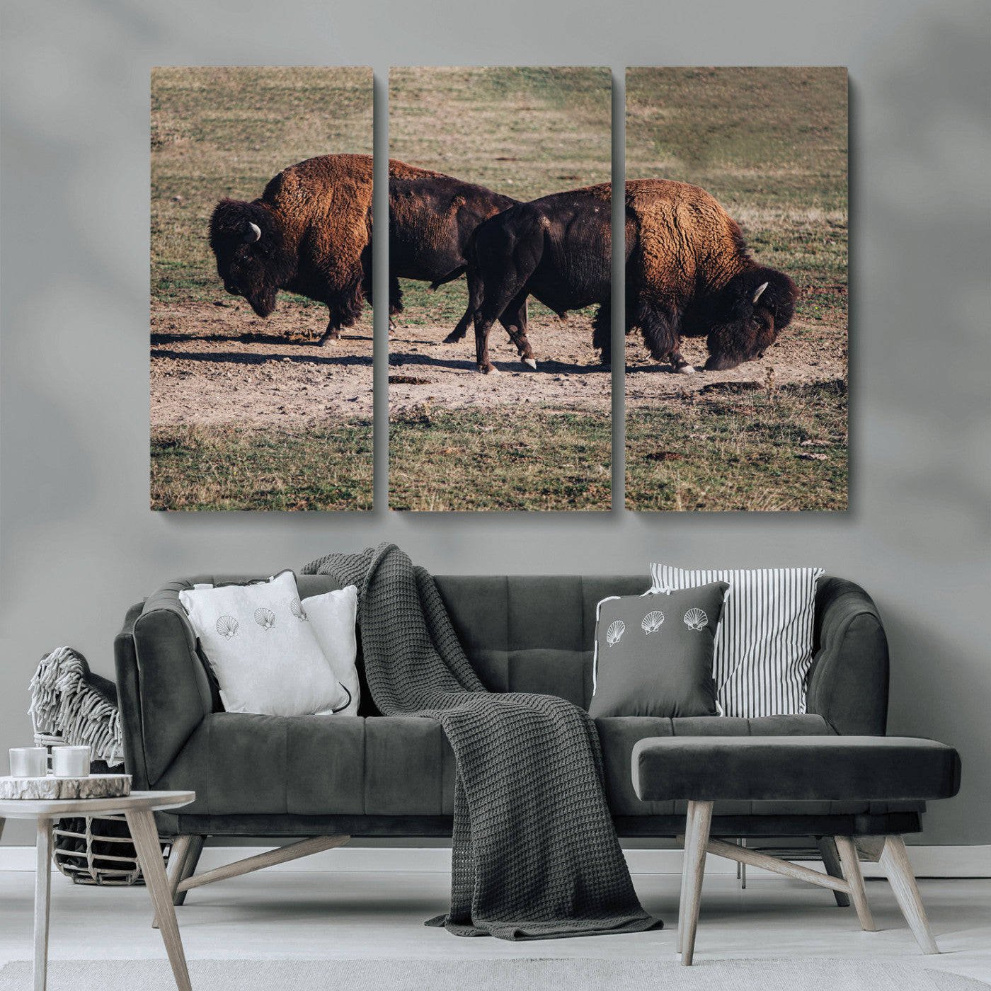 58141885-MGV-CV-36X24-Bison Photography Wall Art Canvas Print, Framed Western Wildlife Art Picture Print, Modern Ranch Perfect Western Rustic Decor