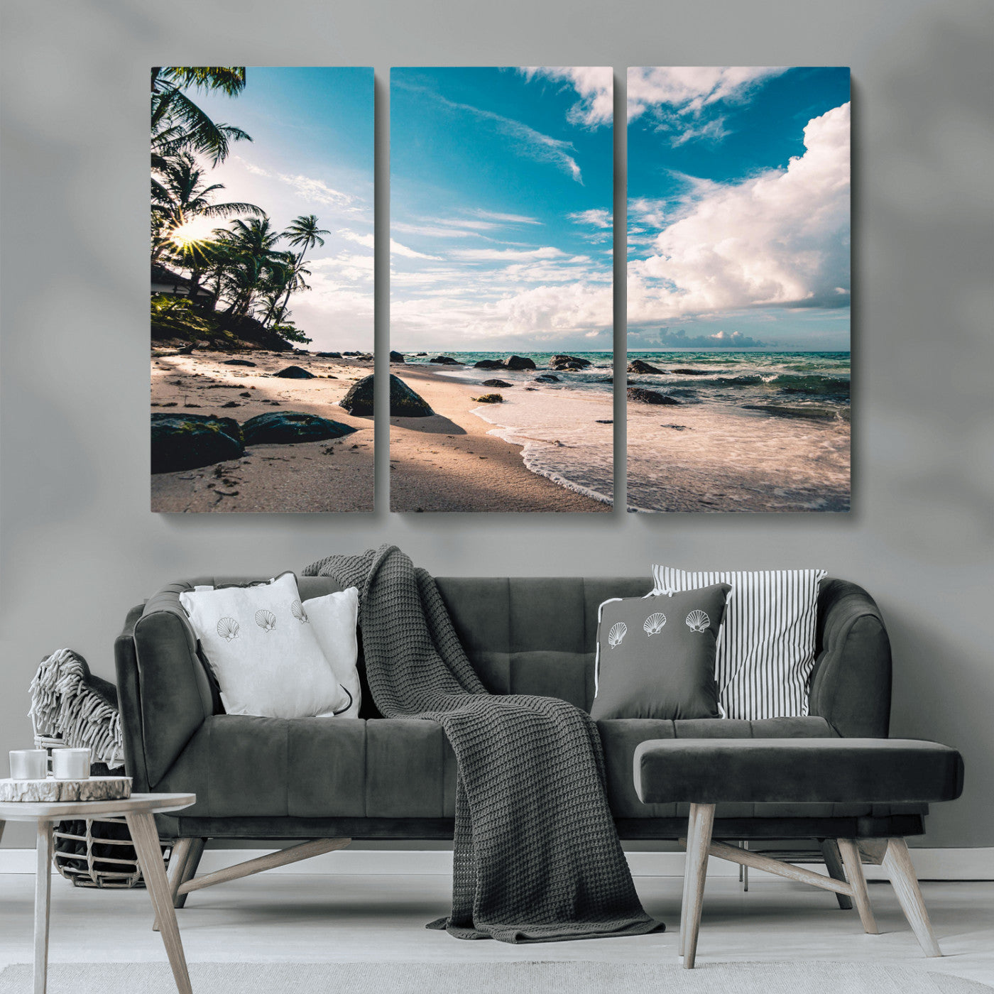 95301406-MGV-CV-36X24-Tropical Beach Wall Art Canvas Print, Framed Ocean Waves Art Picture Print, Relazxing Seascape Perfect Tropical Coastal Decor