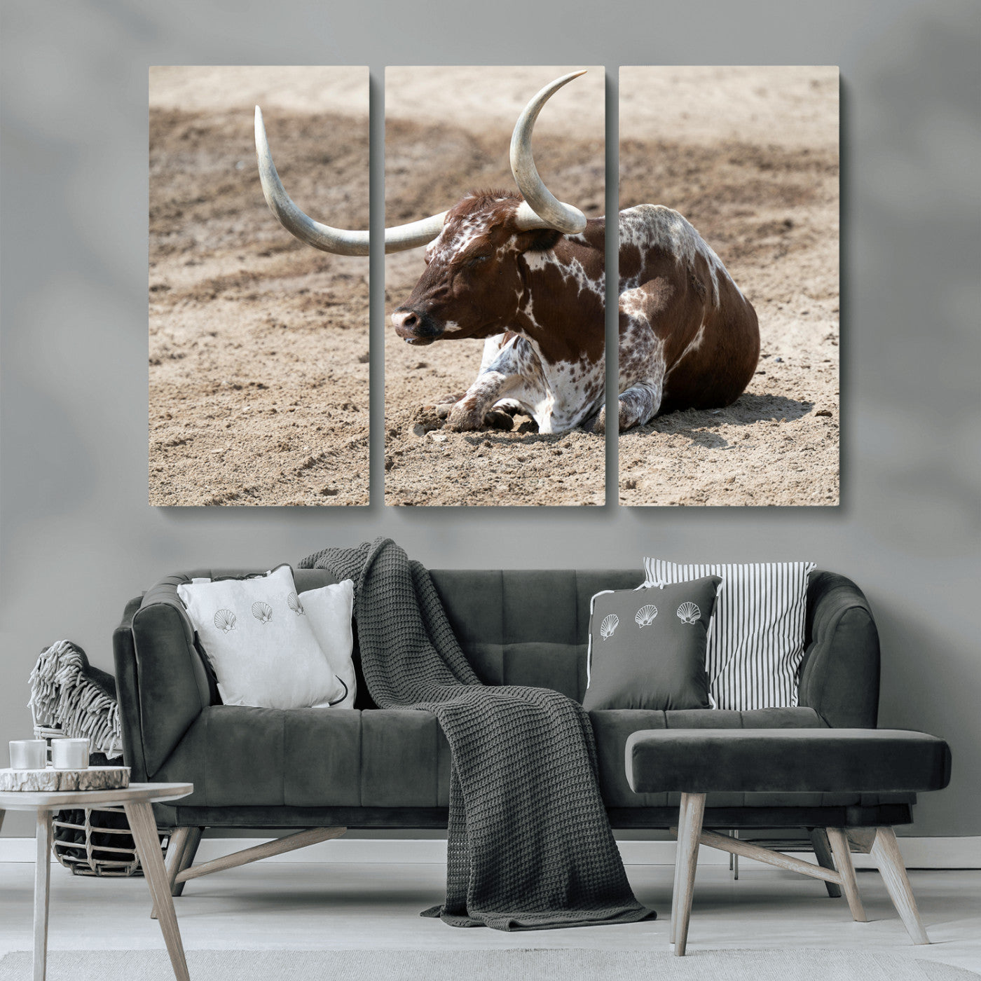 76549210-MGV-CV-36X24-Texas Longhorn Wall Art Canvas Print, Framed Country Living Art Picture Print, Farmhouse Aesthetic Perfect Western Rustic Decor