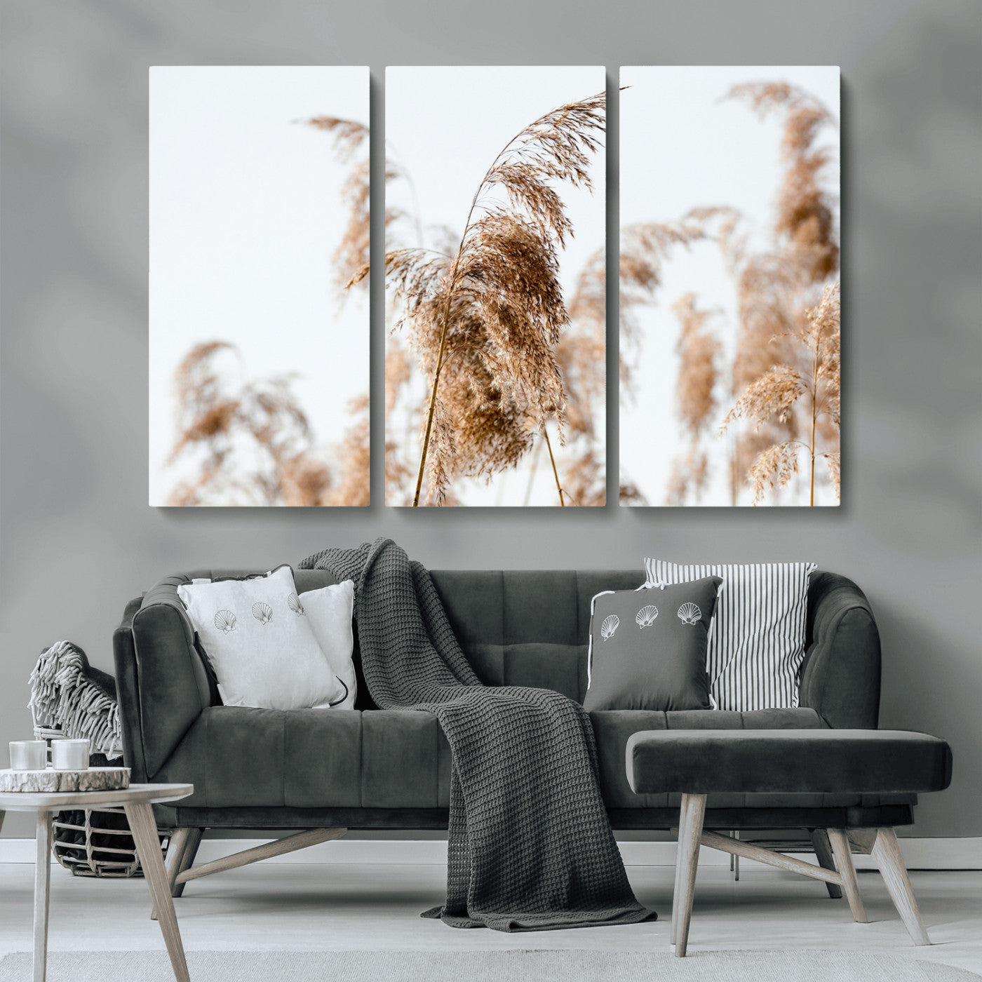 17019393-MGV-CV-36X24-Pampas Grass Wall Art Canvas Print, Framed Neutral Tones Art Picture Print, Minimalist Nature Perfect Boho Minimalist Decor