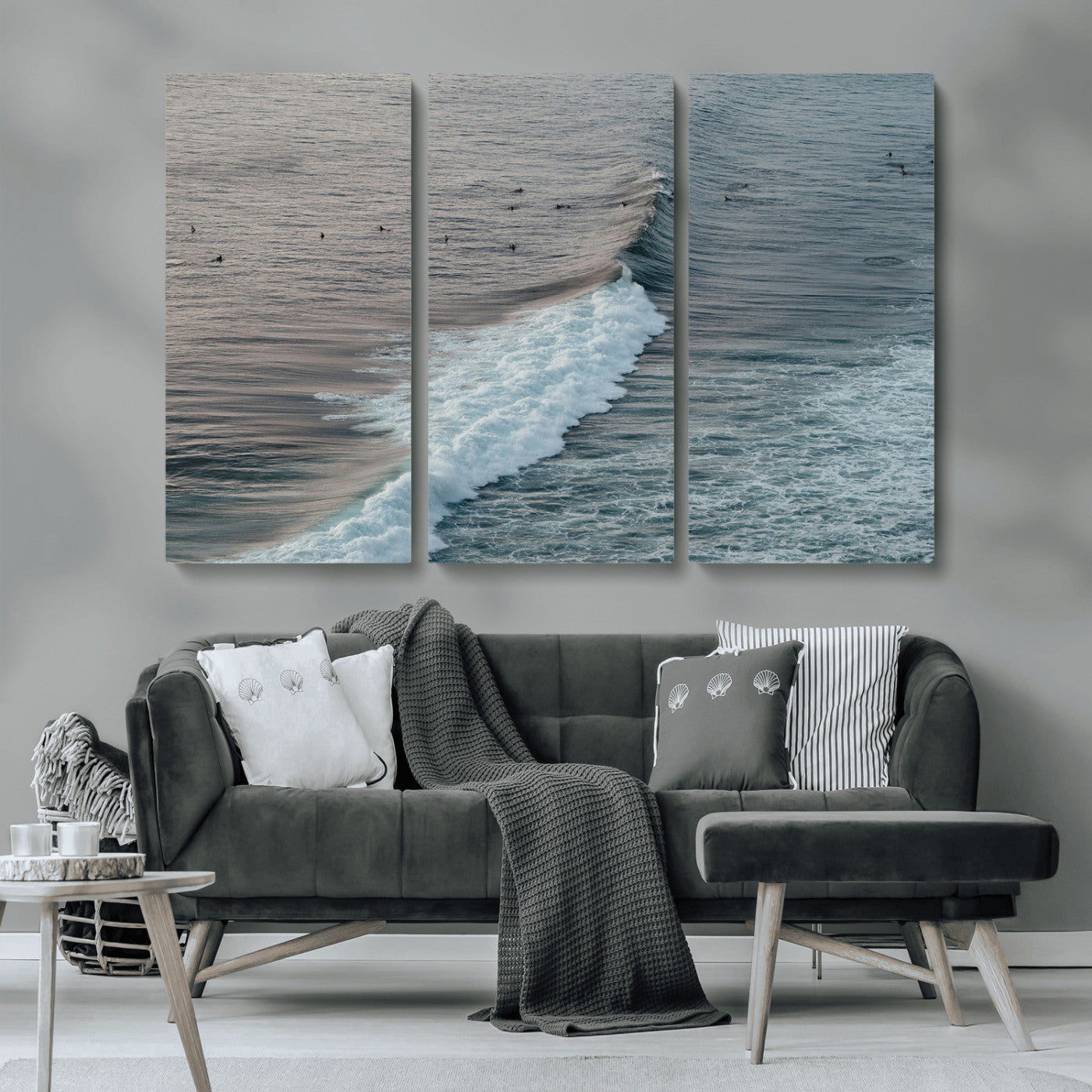 23077324-MGV-CV-36X24-Ocean Waves Wall Art Canvas Print, Framed Coastal Serenity Art Picture Print, Surf Aesthetic Perfect Modern Coastal Decor Artwork