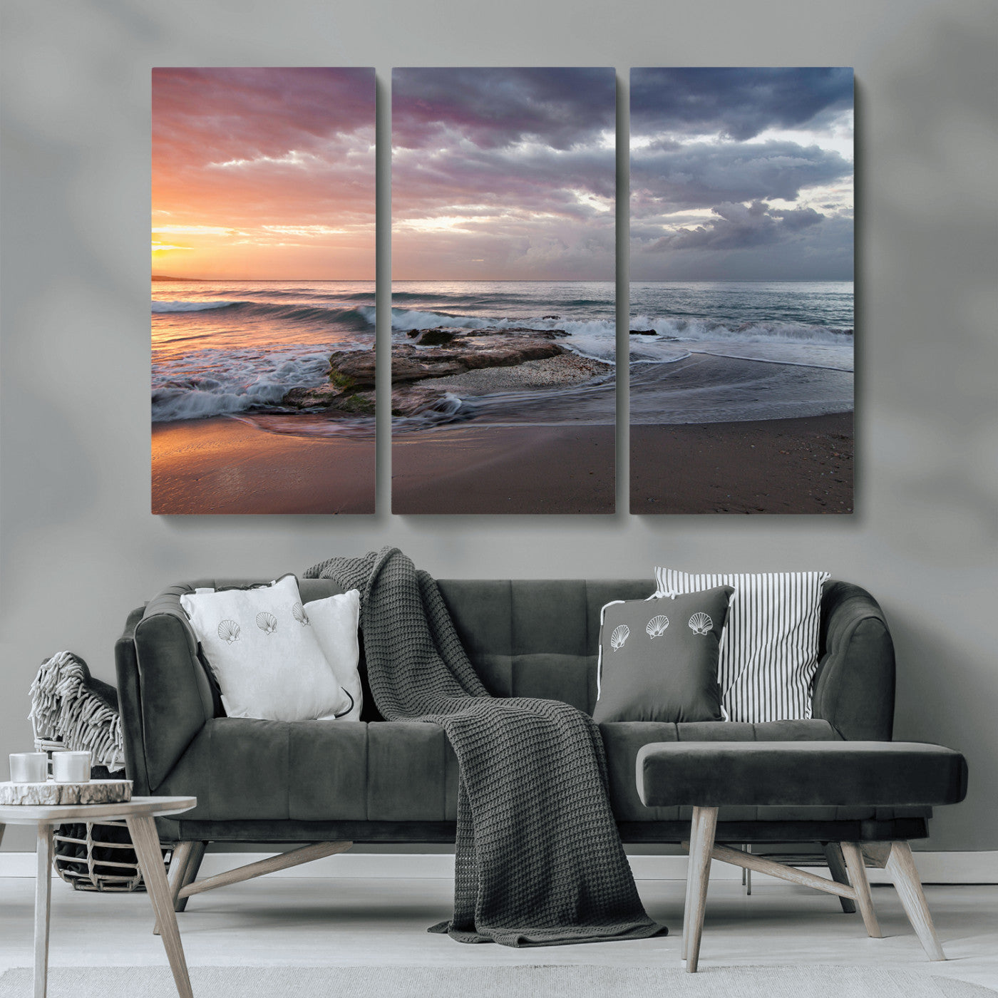 94208089-MGV-CV-36X24-Golden Hour Wall Art Canvas Print, Framed Tranquil Waves Art Picture Print, Beach Horizon Perfect Coastal Serenity Decor Artwork