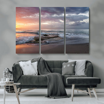 94208089-MGV-CV-36X24-Golden Hour Wall Art Canvas Print, Framed Tranquil Waves Art Picture Print, Beach Horizon Perfect Coastal Serenity Decor Artwork