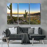 52844711-MGV-CV-36X24-Saguaro Cactus Wall Art Canvas Print, Framed Desert Sunset Art Picture Print, Southwestern Scene Perfect Southwestern Rustic Decor