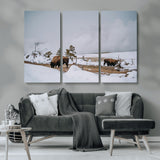 60308289-MGV-CV-36X24-Bison Wildlife Wall Art Canvas Print, Framed Snowy Prairie Art Picture Print, Western Landscape Perfect Rustic Winter Decor