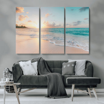94538225-MGV-CV-36X24-Beach Sunset Wall Art Canvas Print, Framed Ocean Waves Art Picture Print, Summer Escape Perfect Coastal Serenity Decor Artwork