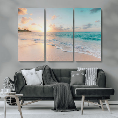 94538225-MGV-CV-36X24-Beach Sunset Wall Art Canvas Print, Framed Ocean Waves Art Picture Print, Summer Escape Perfect Coastal Serenity Decor Artwork