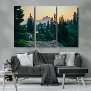 66397982-MGV-CV-36X24-Mountain Landscape Wall Art Canvas Print, Framed Forest Serenity Art Picture Print, Mountain Landscape Perfect Rustic Wilderness