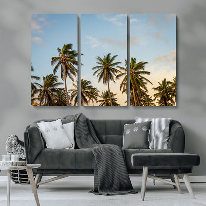 99033771-MGV-CV-36X24-Palm Trees Wall Art Canvas Print, Framed Tropical Vibes Art Picture Print, Coastal Sunset Perfect Coastal Boho Decor Artwork