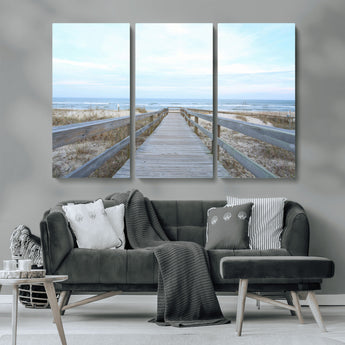 31602988-MGV-CV-36X24-Beach Boardwalk Wall Art Canvas Print, Framed Coastal Serenity Art Picture Print, Ocean View Perfect Coastal Minimalist Decor