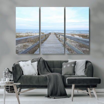 31602988-MGV-CV-36X24-Beach Boardwalk Wall Art Canvas Print, Framed Coastal Serenity Art Picture Print, Ocean View Perfect Coastal Minimalist Decor